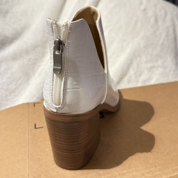 Womens Slip on Ankle Boots V Cutout Pointed Toe Chunky Mid Heel Booties Size 8.5 - Picture 10 of 13